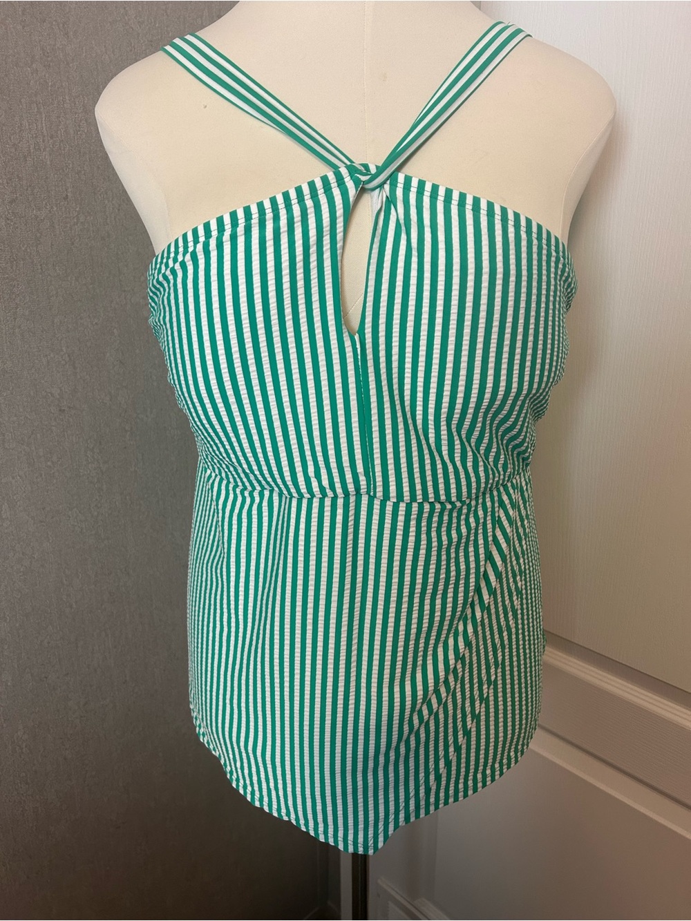 crown & ivy Green and White Striped Tank Top